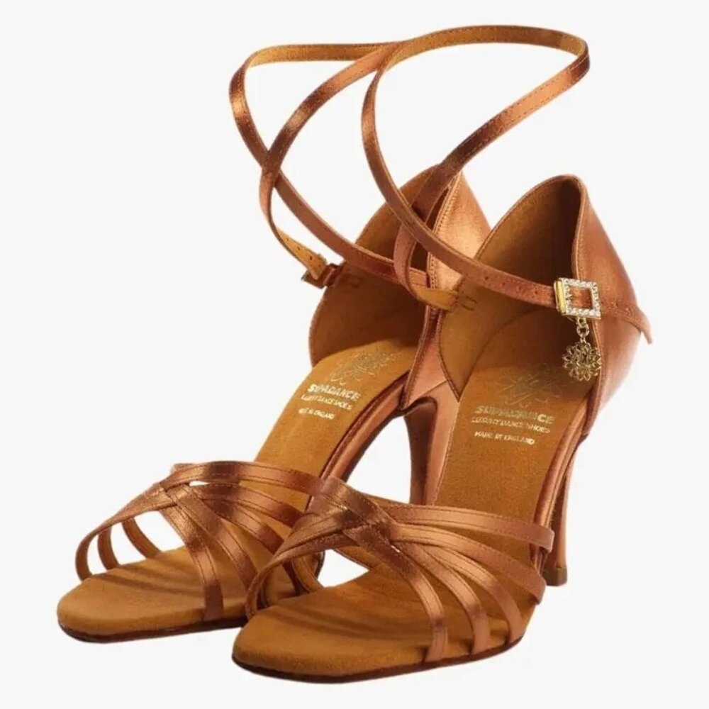 Supadance 1143 3 Stiletto Dark Tan Satin UK7 Wide Dance Shoes Ballroom New
